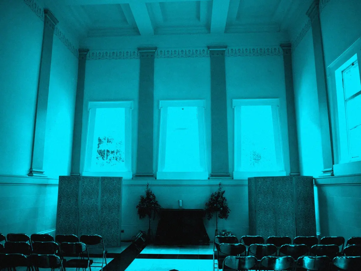 Inside the chapel at York Cemetery